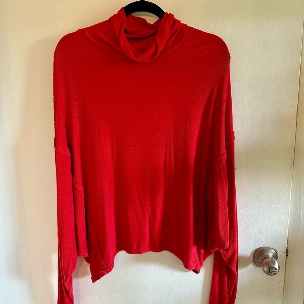 We The Free Vibrant Red Knit Batwing Turtleneck